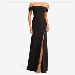 JJs House A-Line Elegant Black Off-the Shoulder Floor Chiffon Bridesmaid Dress